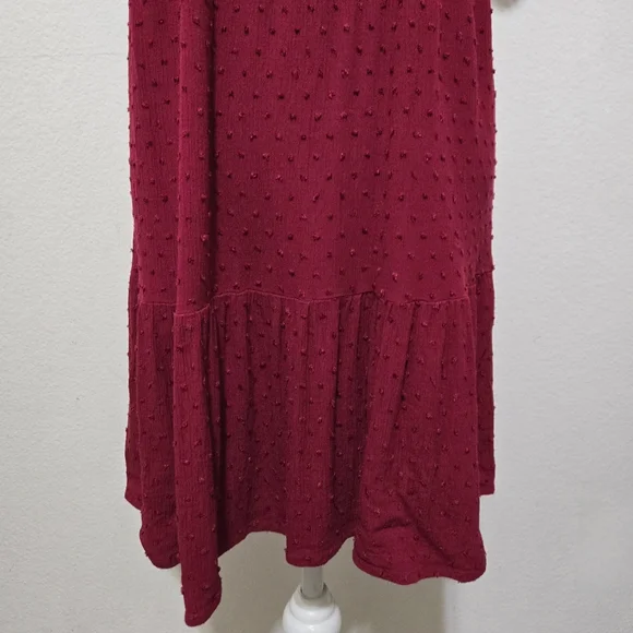 KNOX ROSE Burgundy Short Sleeve Dress with Swiss Dots Size Medium - Picture 3 of 12